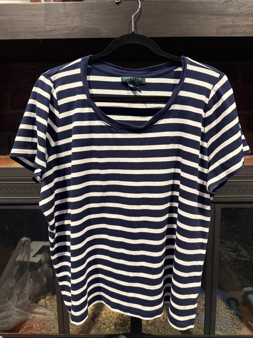 Lauren Ralph Lauren Navy & White Striped Scoop Neck Tee Shirt